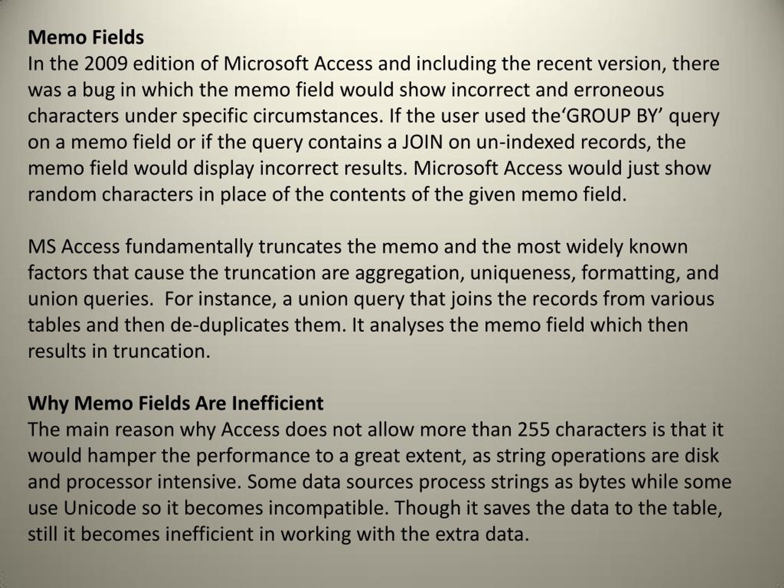 PPT Why You Should Avoid Using Memo Fields for Grouping in MS Access