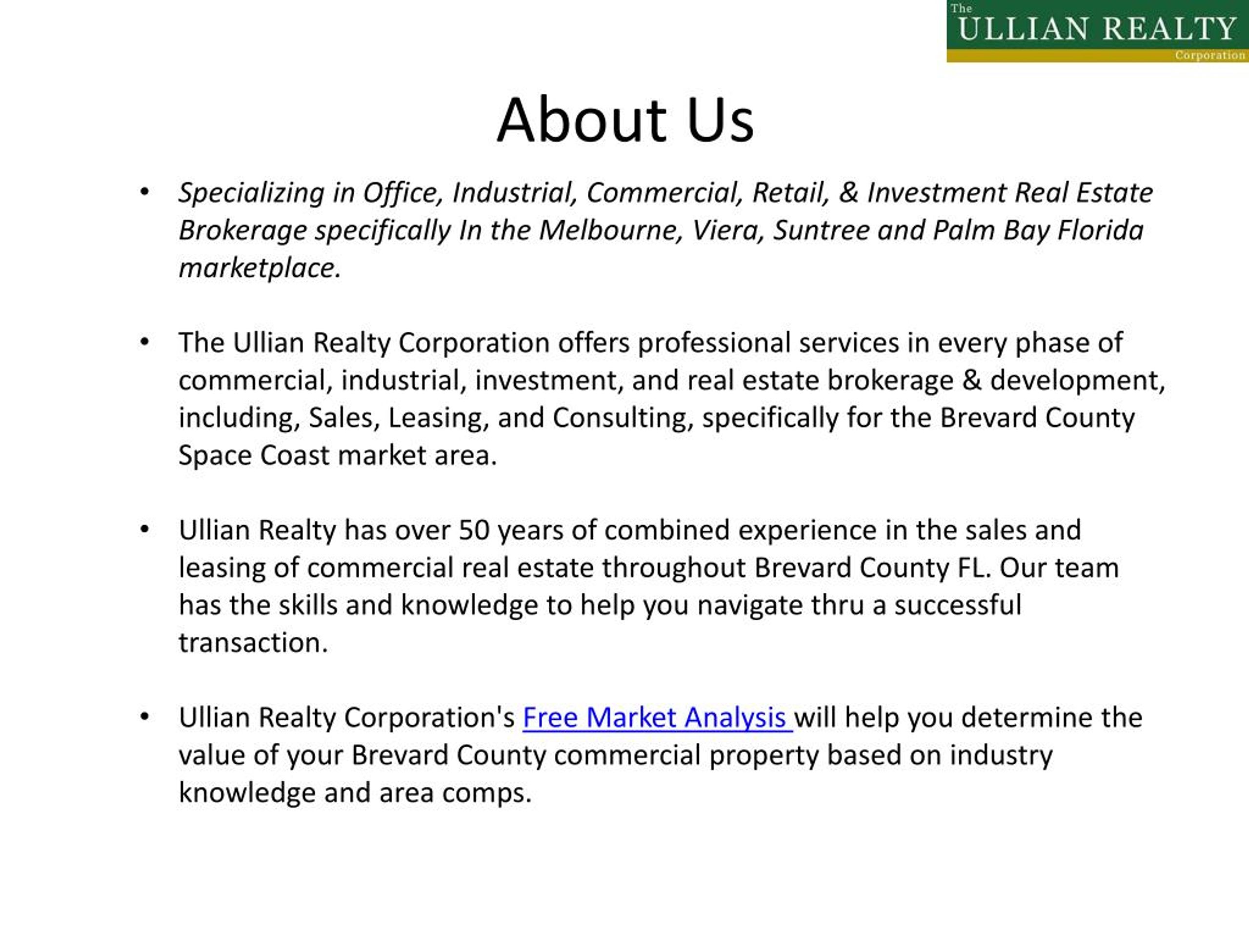 PPT Commercial Real Estate Melbourne FL Ullian Realty Corporation