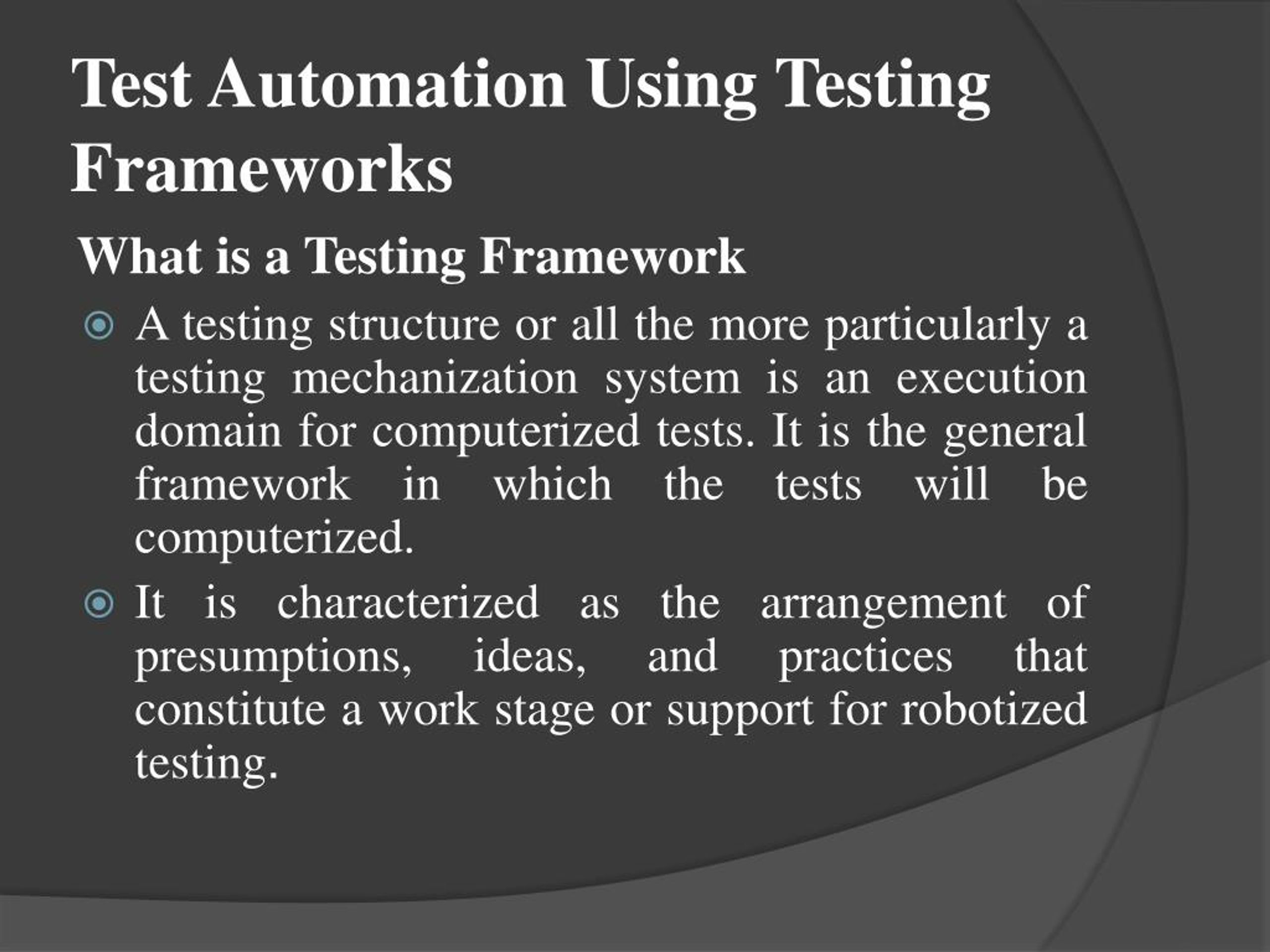 PPT Testing frameworks PowerPoint Presentation, free download ID