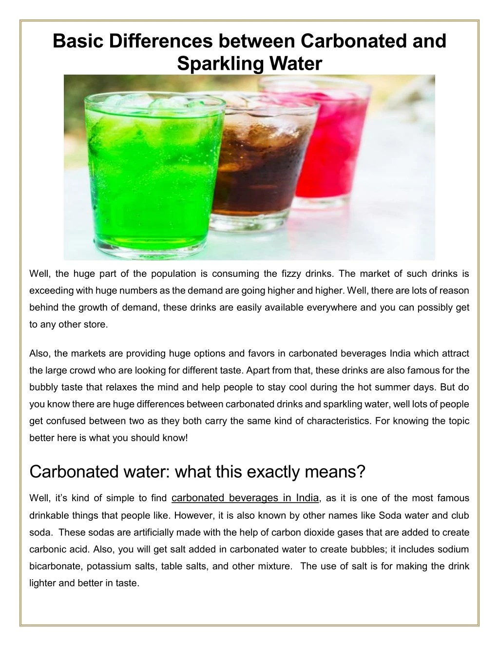PPT Differences between Carbonated and Sparkling Water PowerPoint