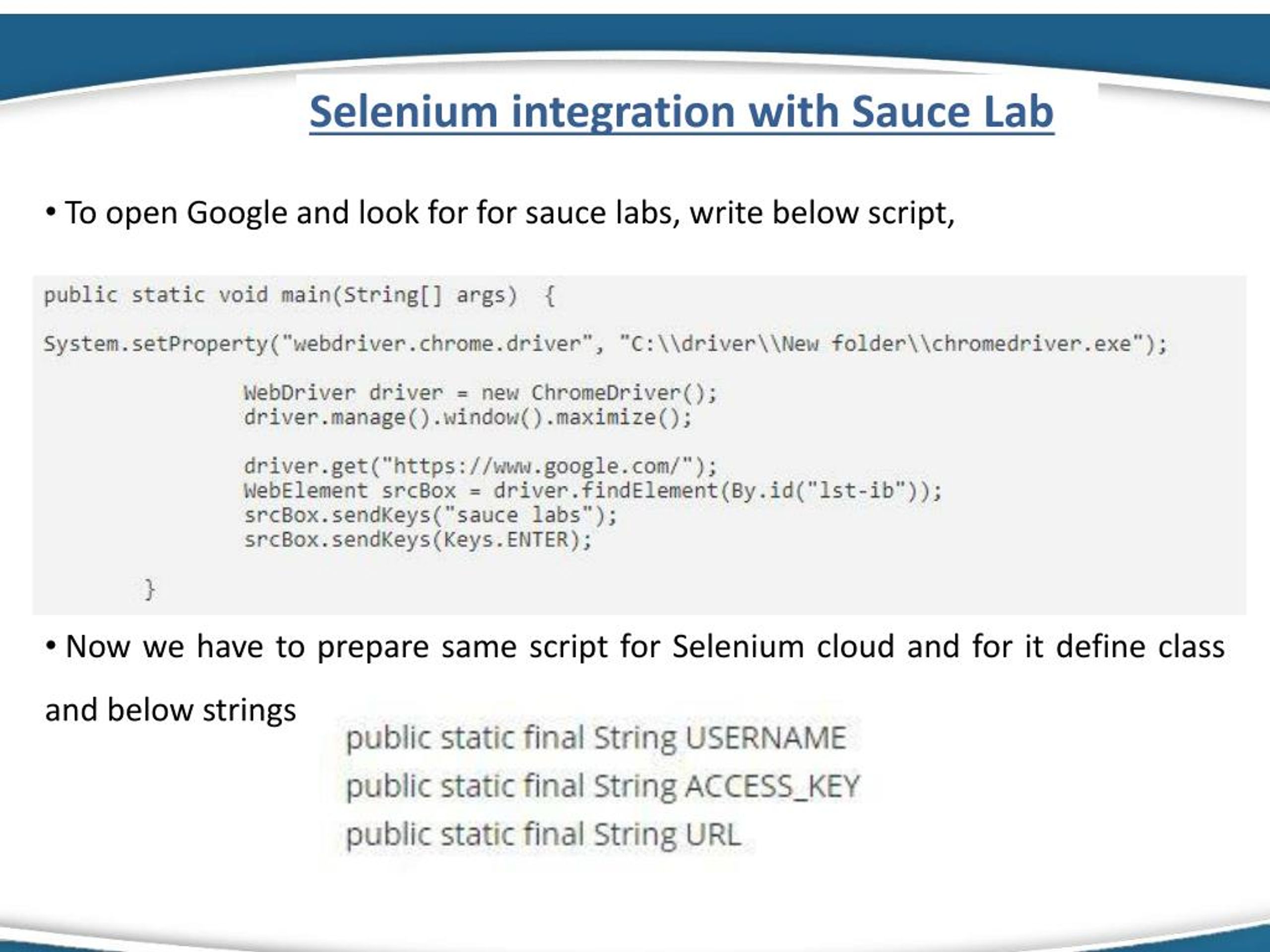 PPT Step by step guideline to Integrate Selenium to Sauce Labs