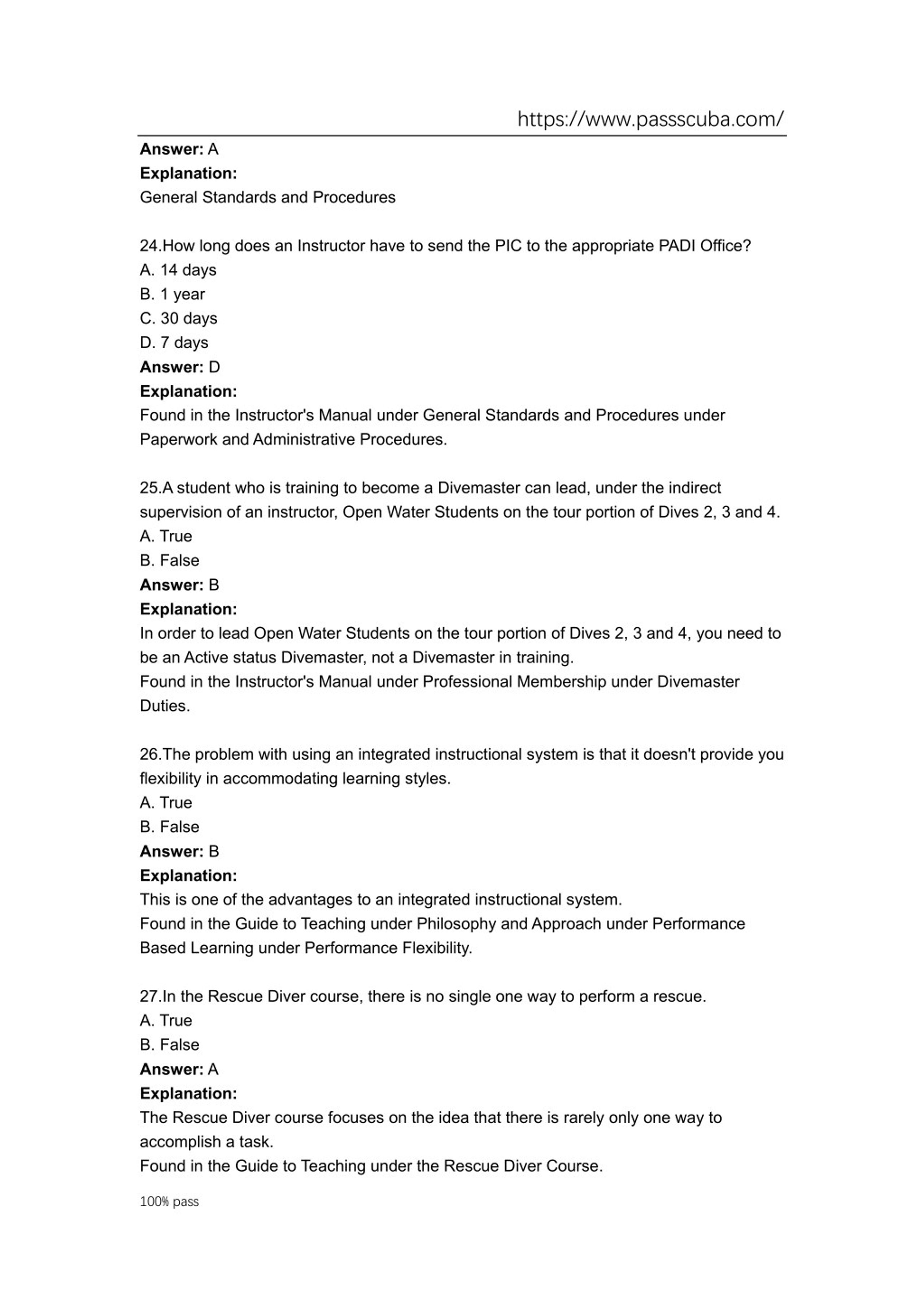 Divemaster Course Final Exam Booklet, Imperial/Metric