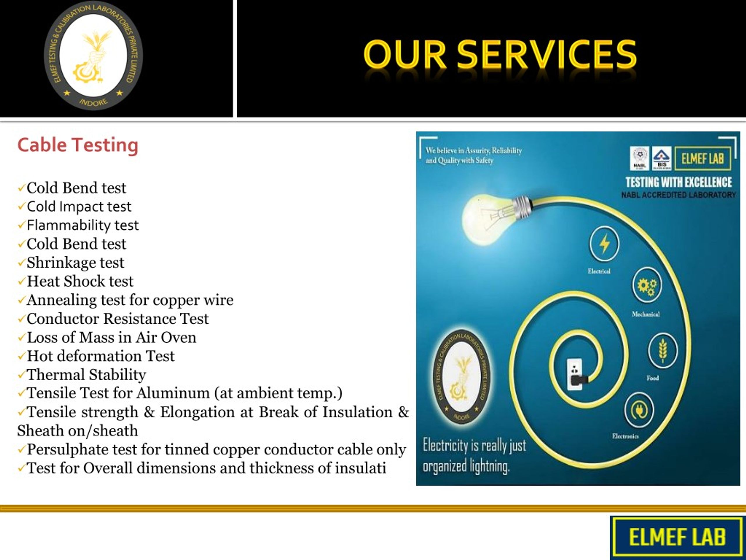 PPT Industrial Wire, Conductor and Cable Testing Services Indore