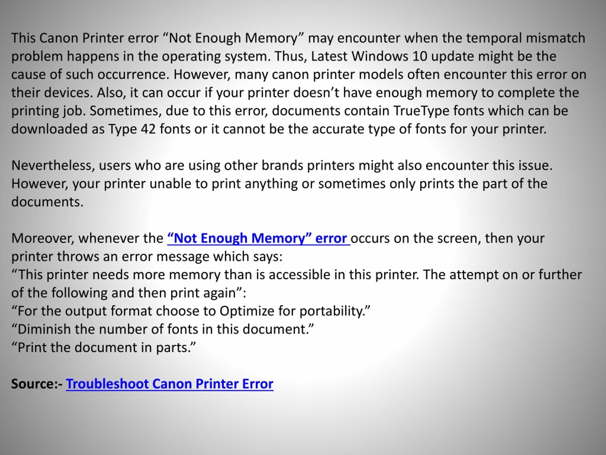 PPT GUIDE TO TROUBLESHOOT CANON PRINTER ERROR “NOT ENOUGH MEMORY