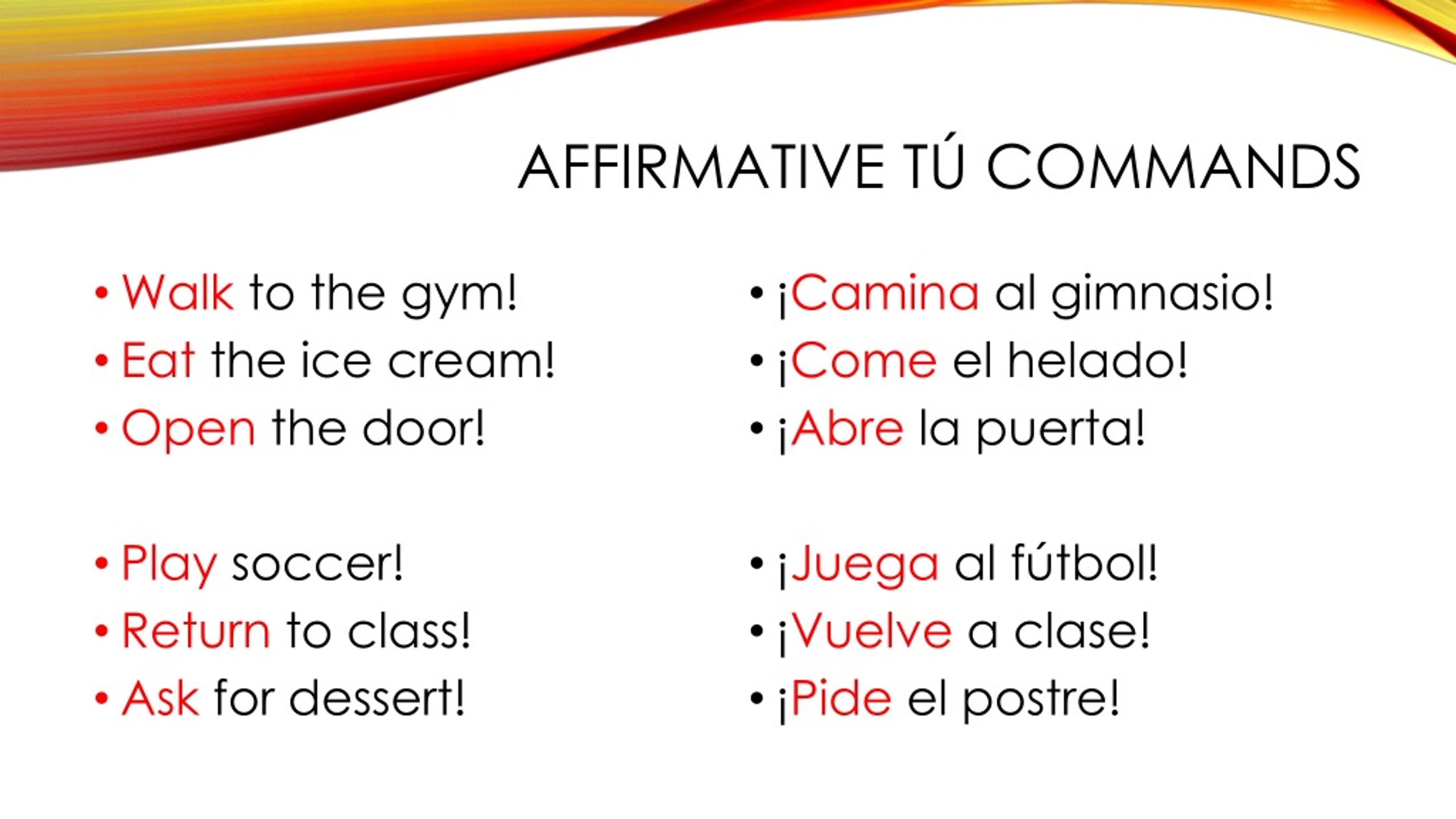 PPT Review of Affirmative tú commands PowerPoint Presentation, free