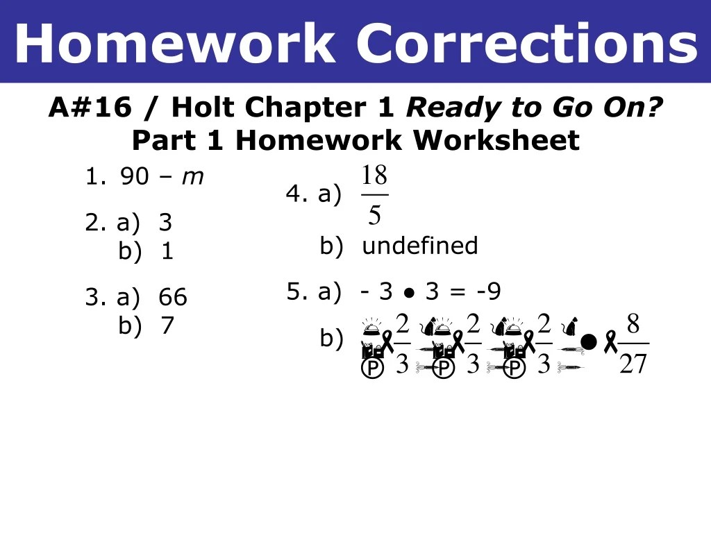 PPT A16 / Holt Chapter 1 Ready to Go On? Part 1 Homework Worksheet