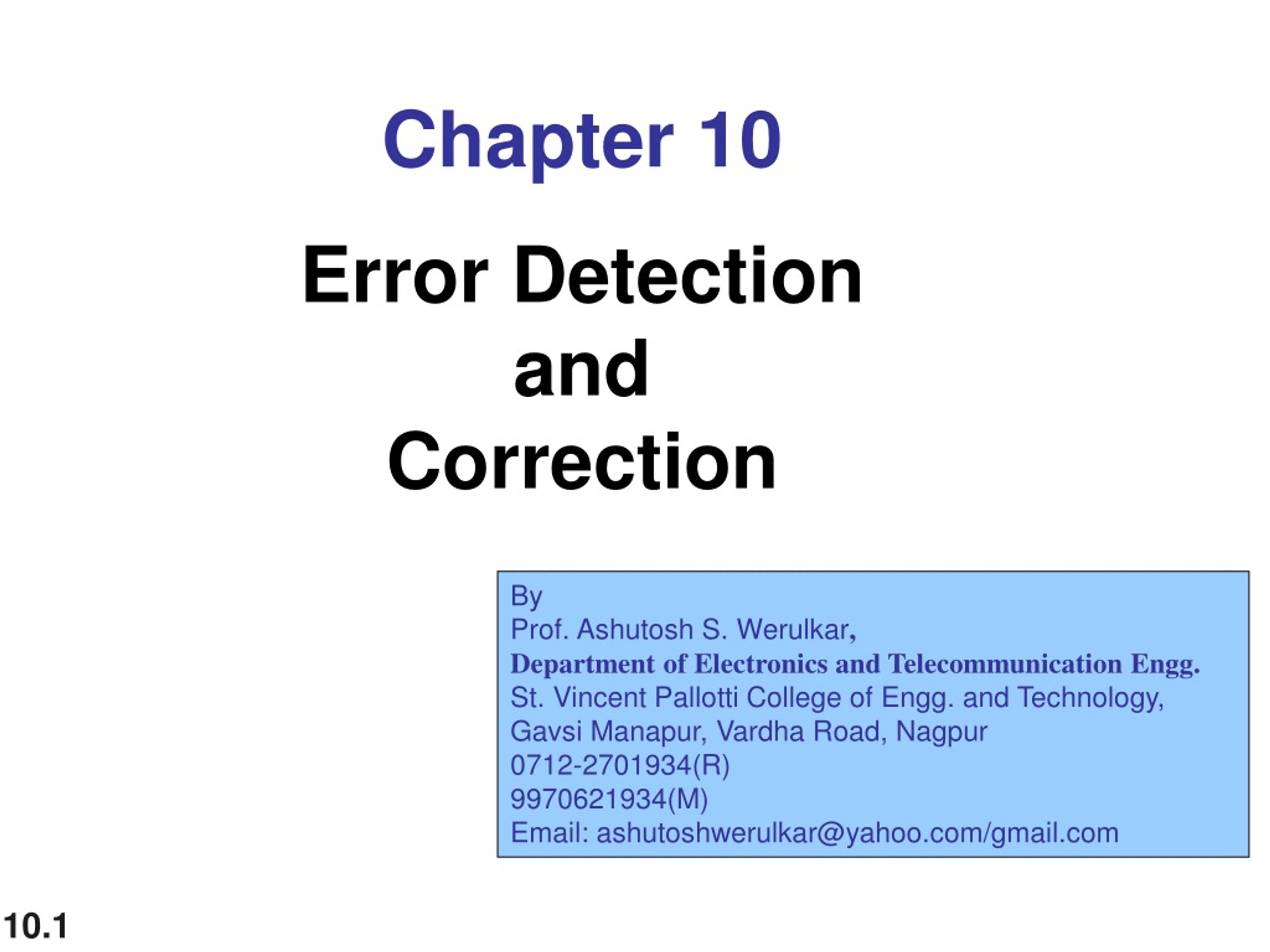 PPT Chapter 10 Error Detection and Correction PowerPoint Presentation
