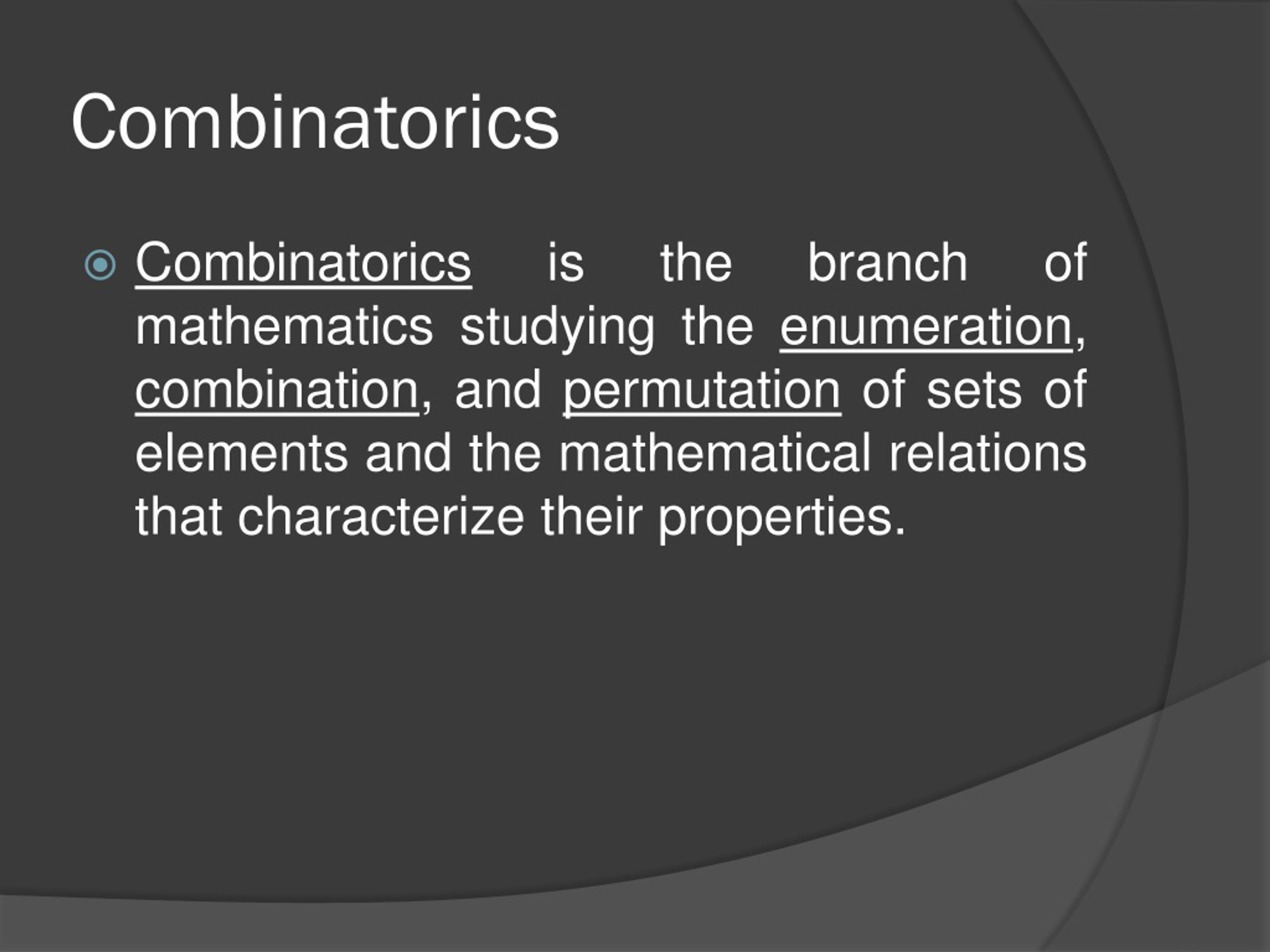 PPT comBINATORICS AND PROBABILITY PowerPoint Presentation, free