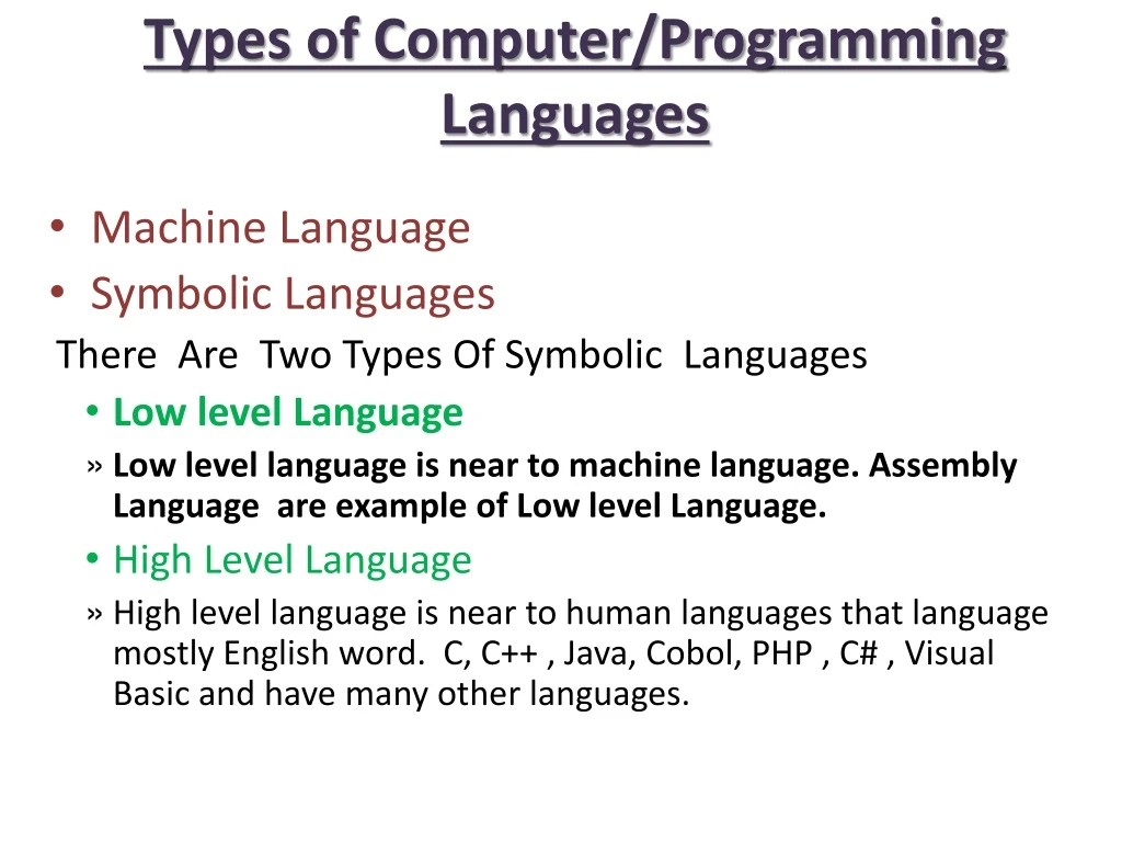 PPT Types of Computer/Programming Languages PowerPoint Presentation