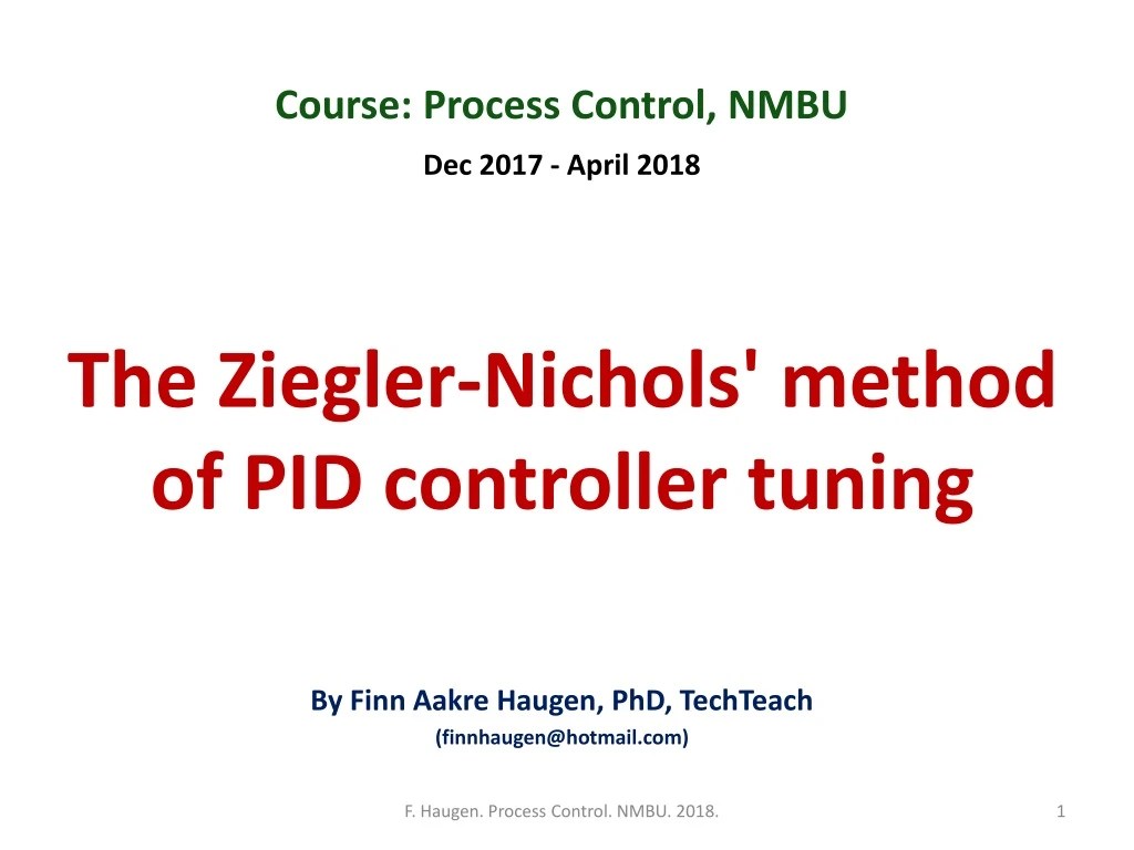 PPT The ZieglerNichols' method of PID controller tuning PowerPoint