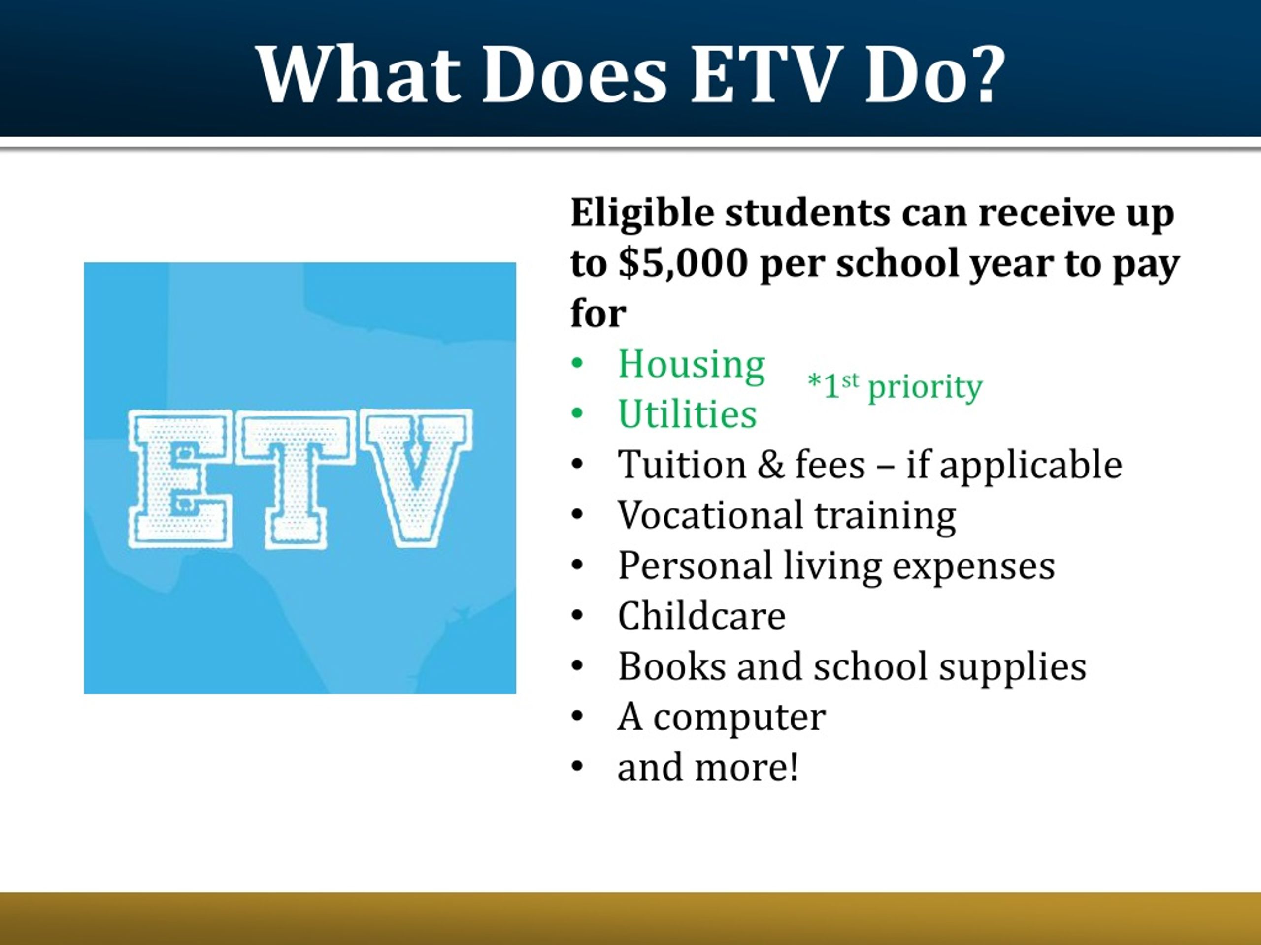 PPT Education and Training Voucher (ETV) PowerPoint Presentation