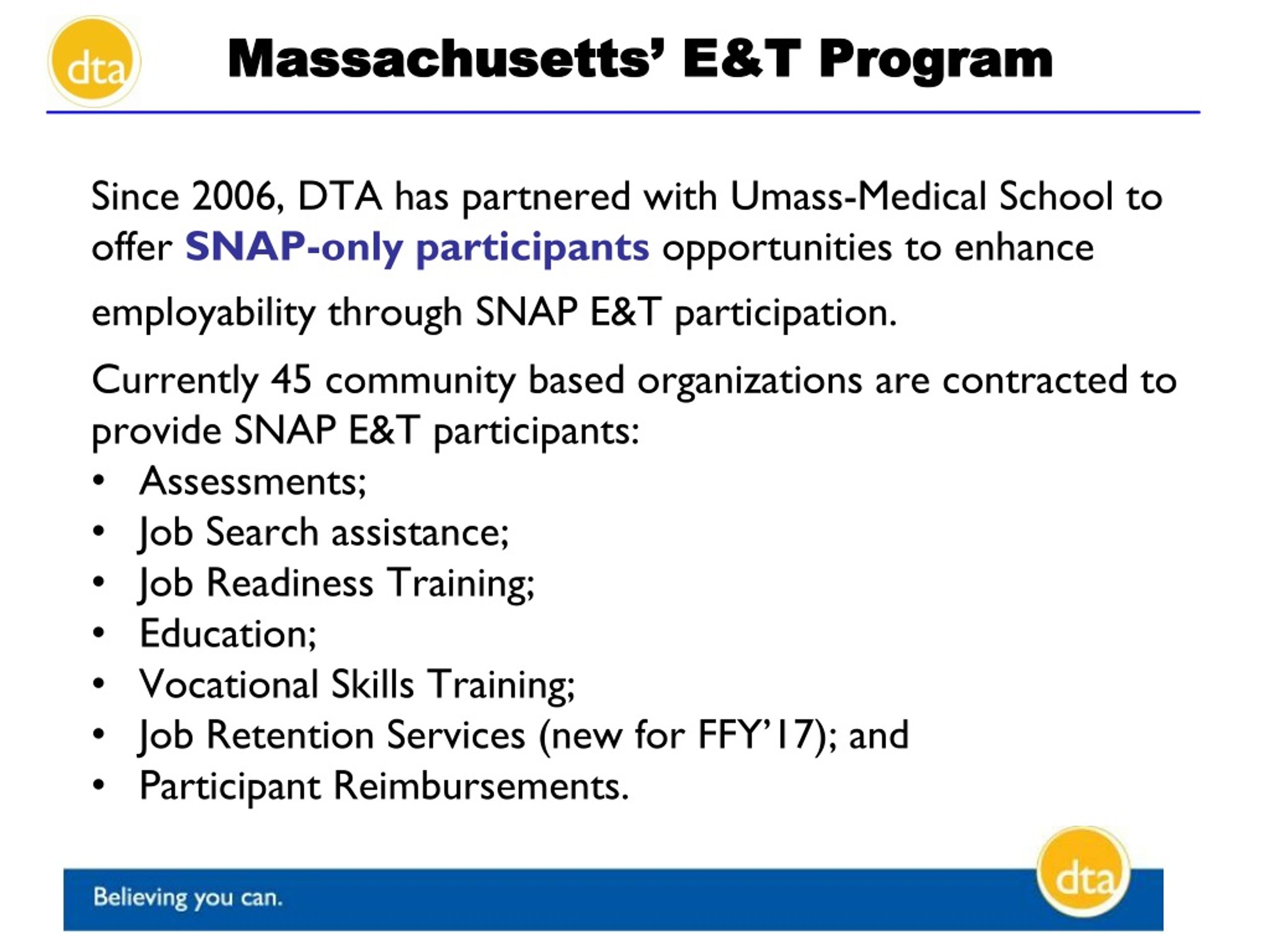 PPT Department of Transitional Assistance (DTA) SNAP Employment