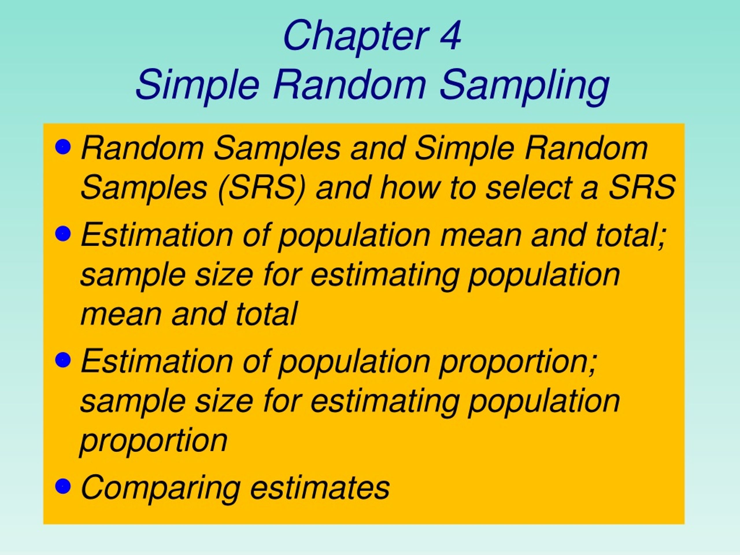 PPT Chapter 4 Simple Random Sampling PowerPoint Presentation, free