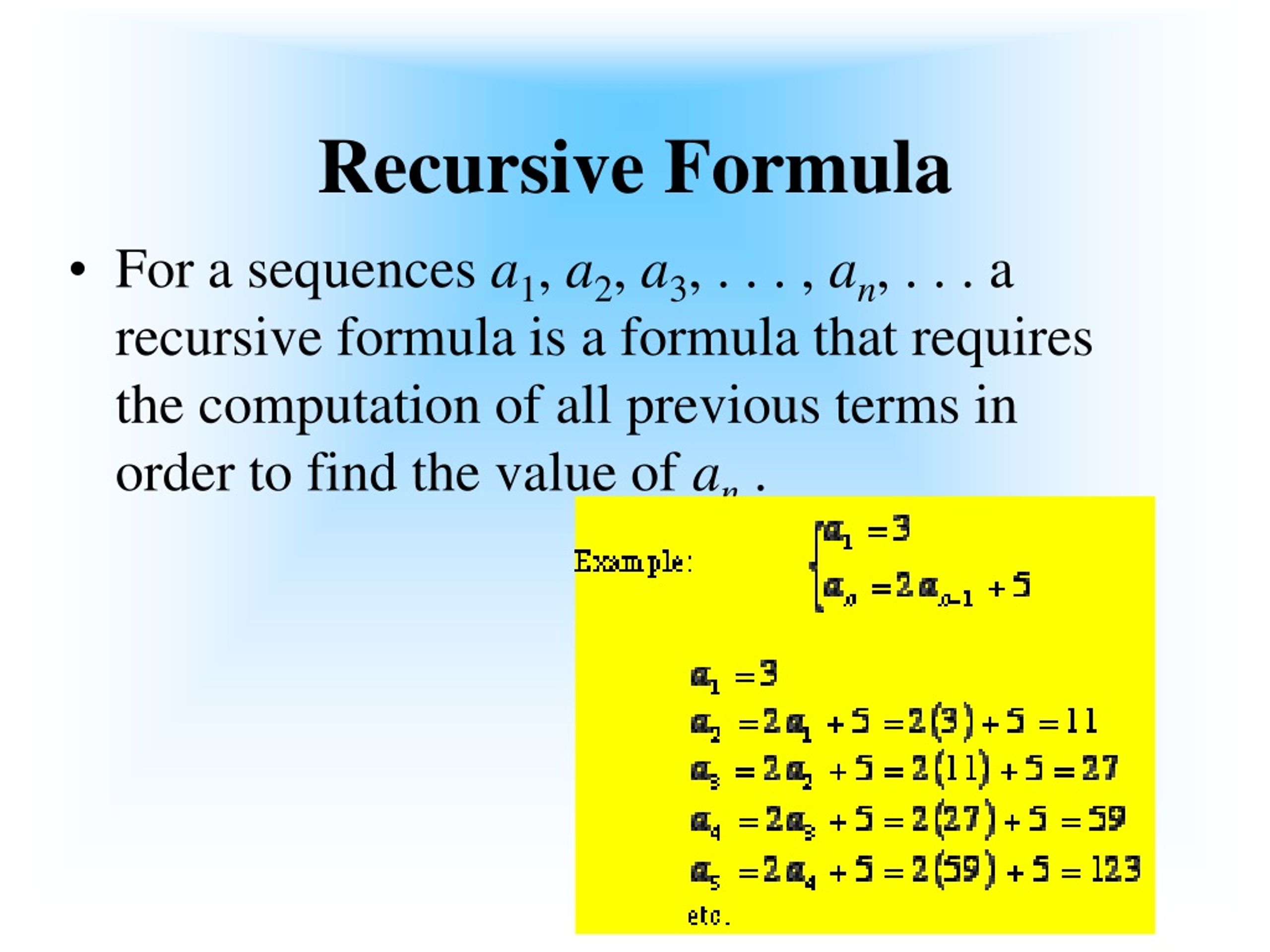 Recursive formula for sequence calculator verywing