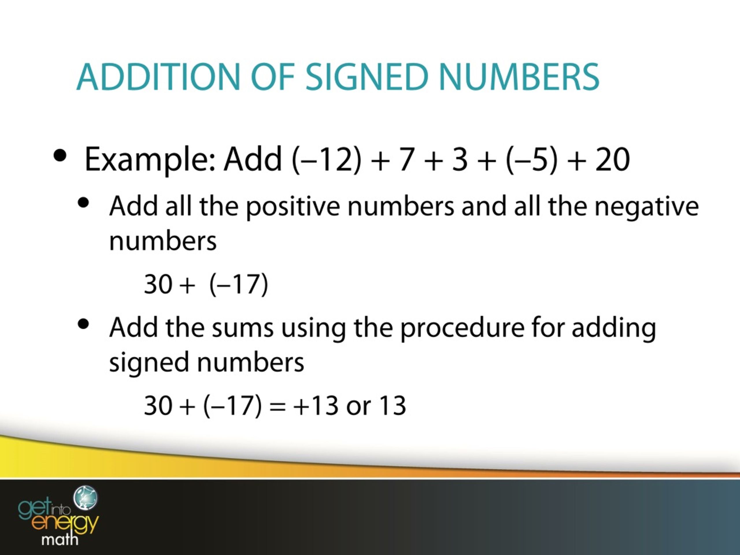 PPT PRESENTATION 3 Signed Numbers PowerPoint Presentation, free