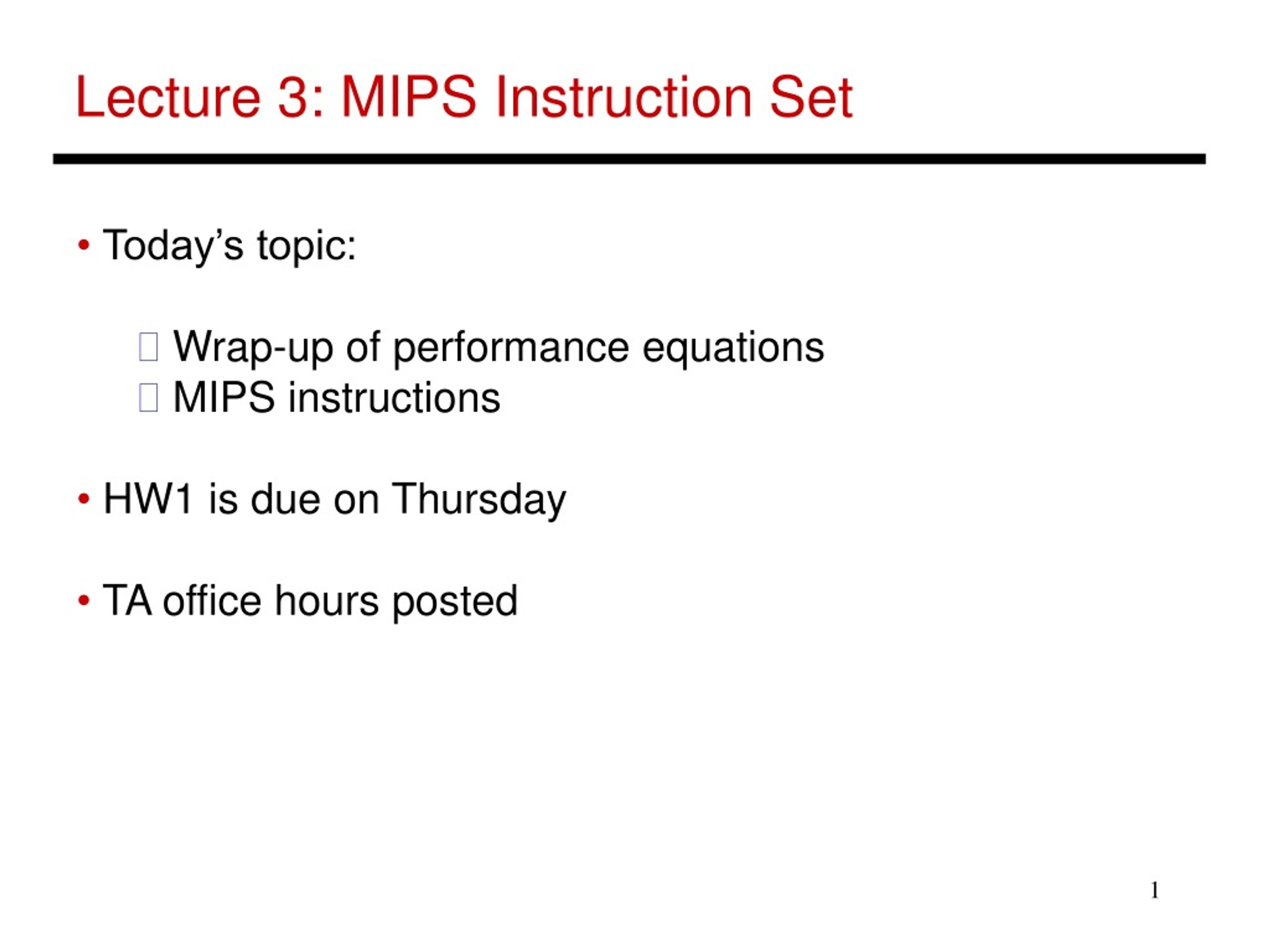 PPT Lecture 3 MIPS Instruction Set PowerPoint Presentation, free