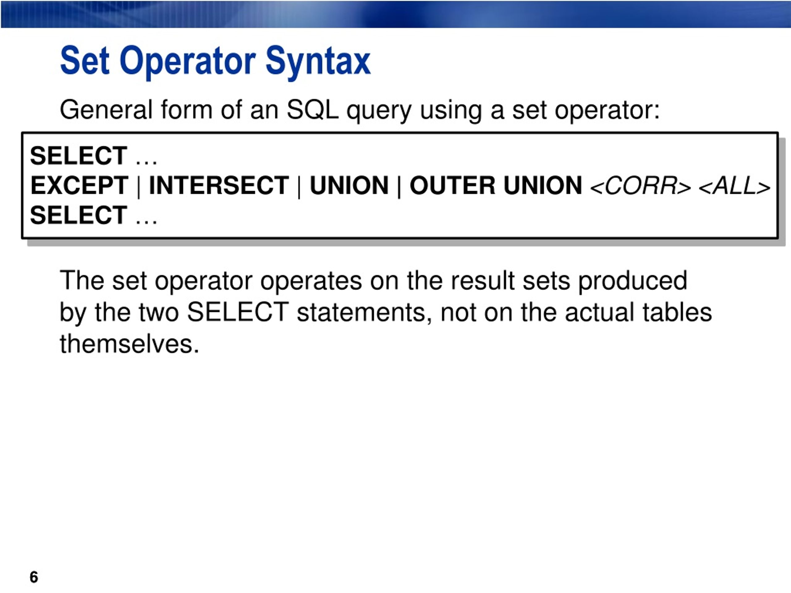 PPT Chapter 6 Set Operators PowerPoint Presentation, free download