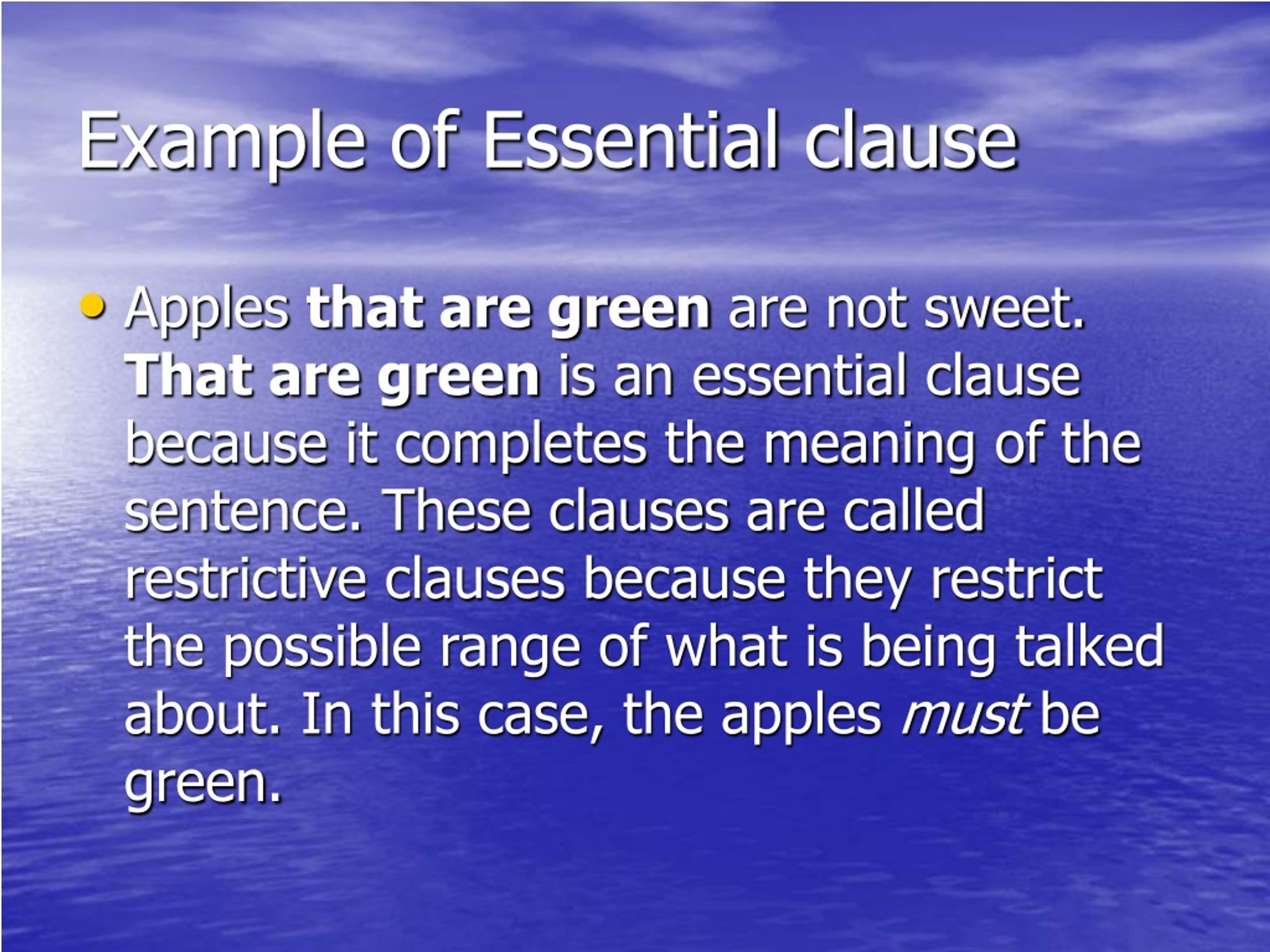 PPT Essential & Nonessential Clauses PowerPoint Presentation ID9157086