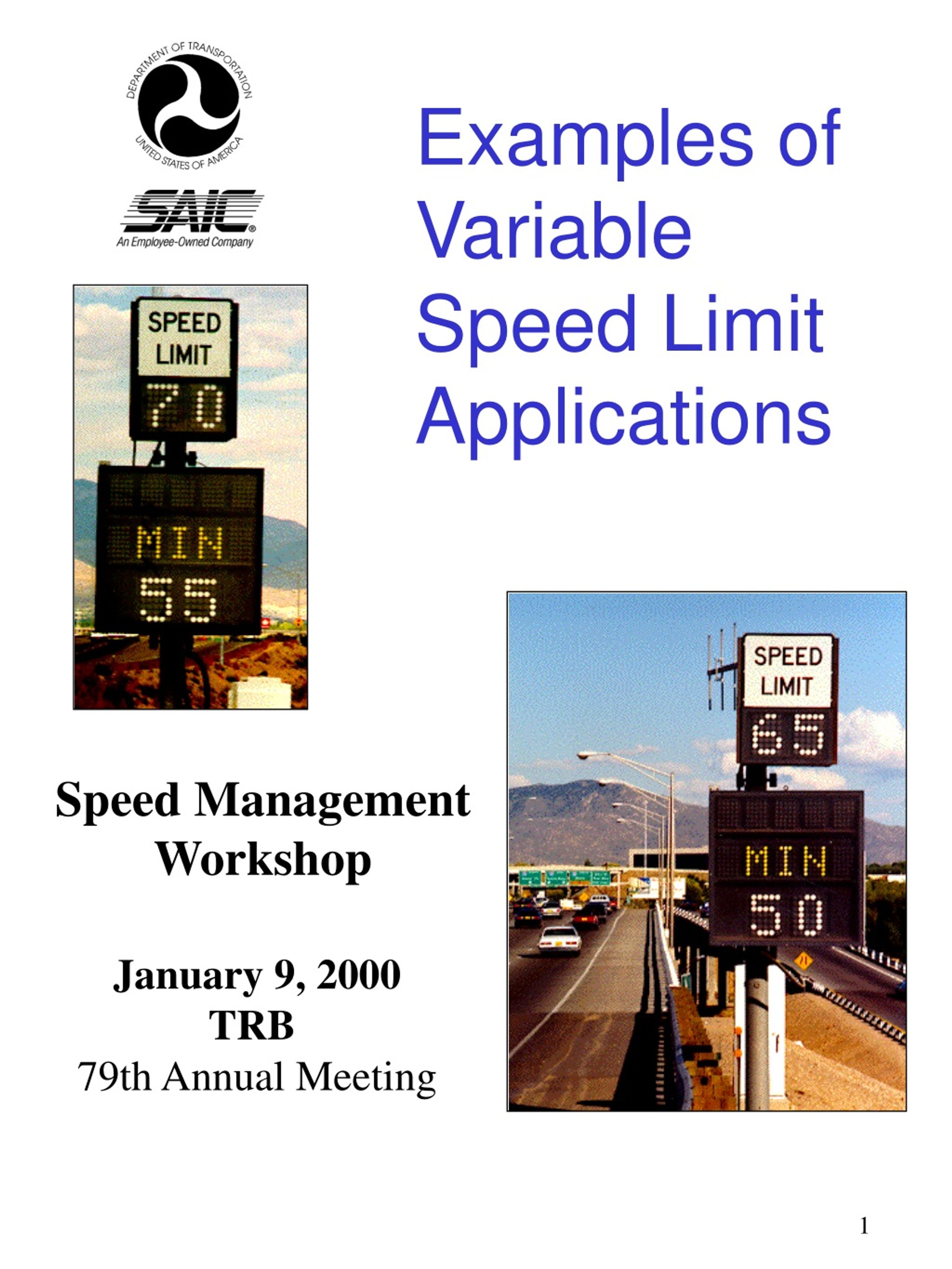 PPT Examples of Variable Speed Limit Applications PowerPoint