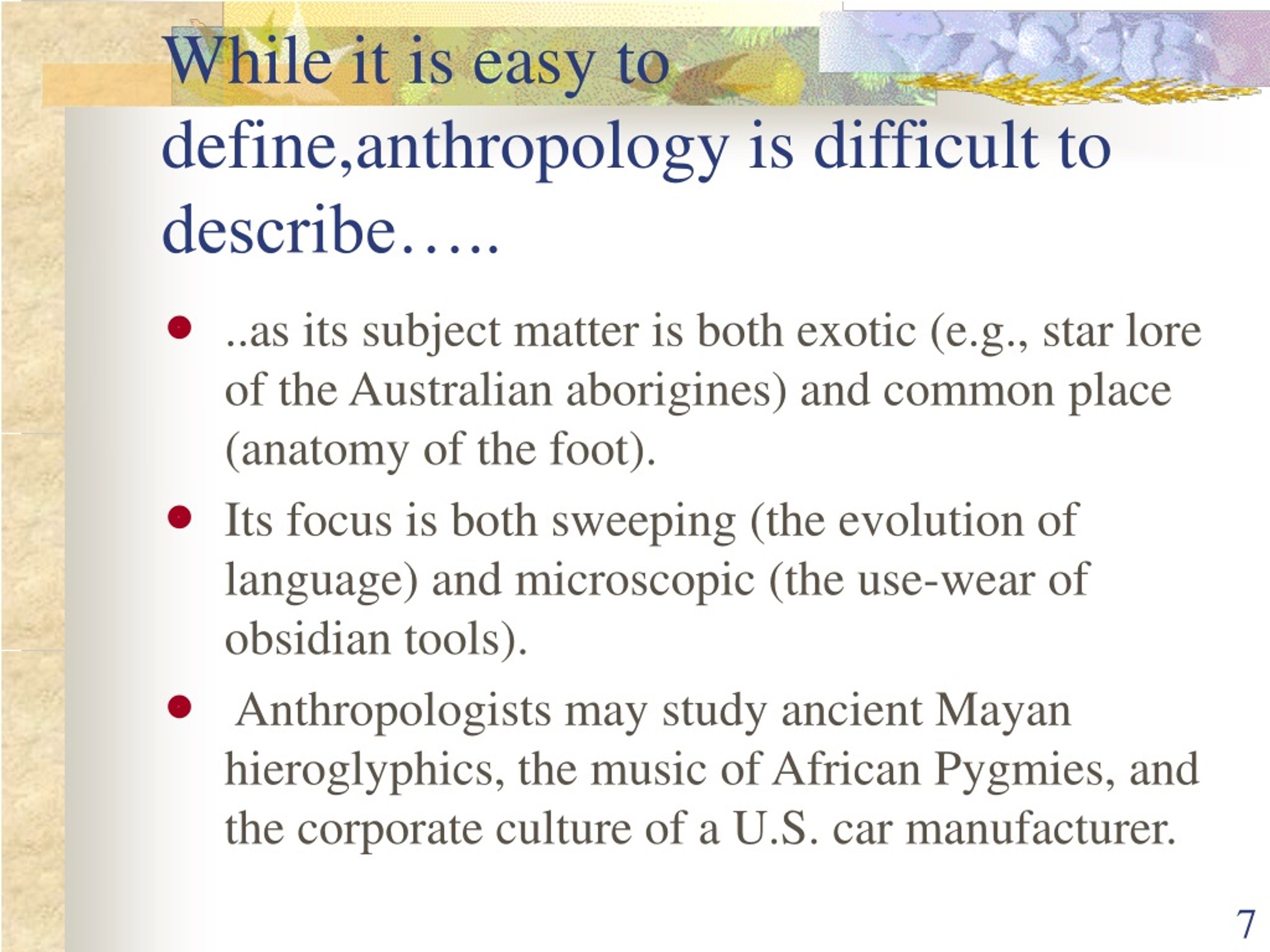PPT Outlining anthropology and its various perspectives. PowerPoint