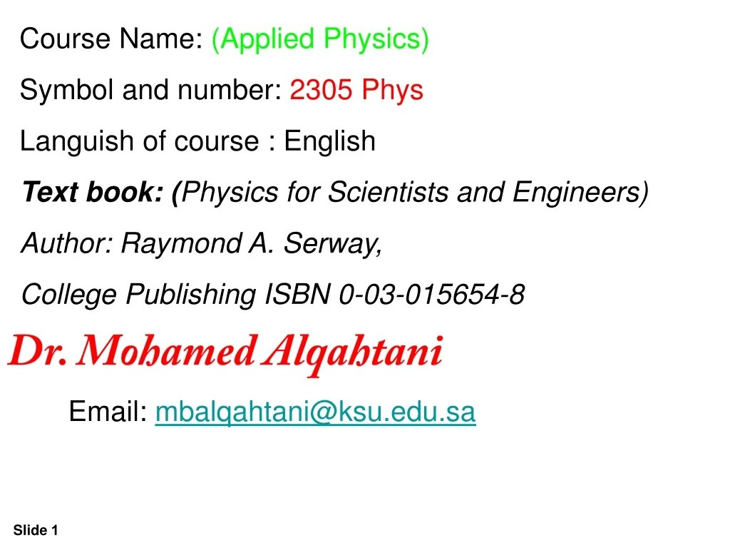 PPT Course Name (Applied Physics) Symbol and number 2305 Phys PPT Course Name (Applied Physics) Symbol and number 2305 Phys