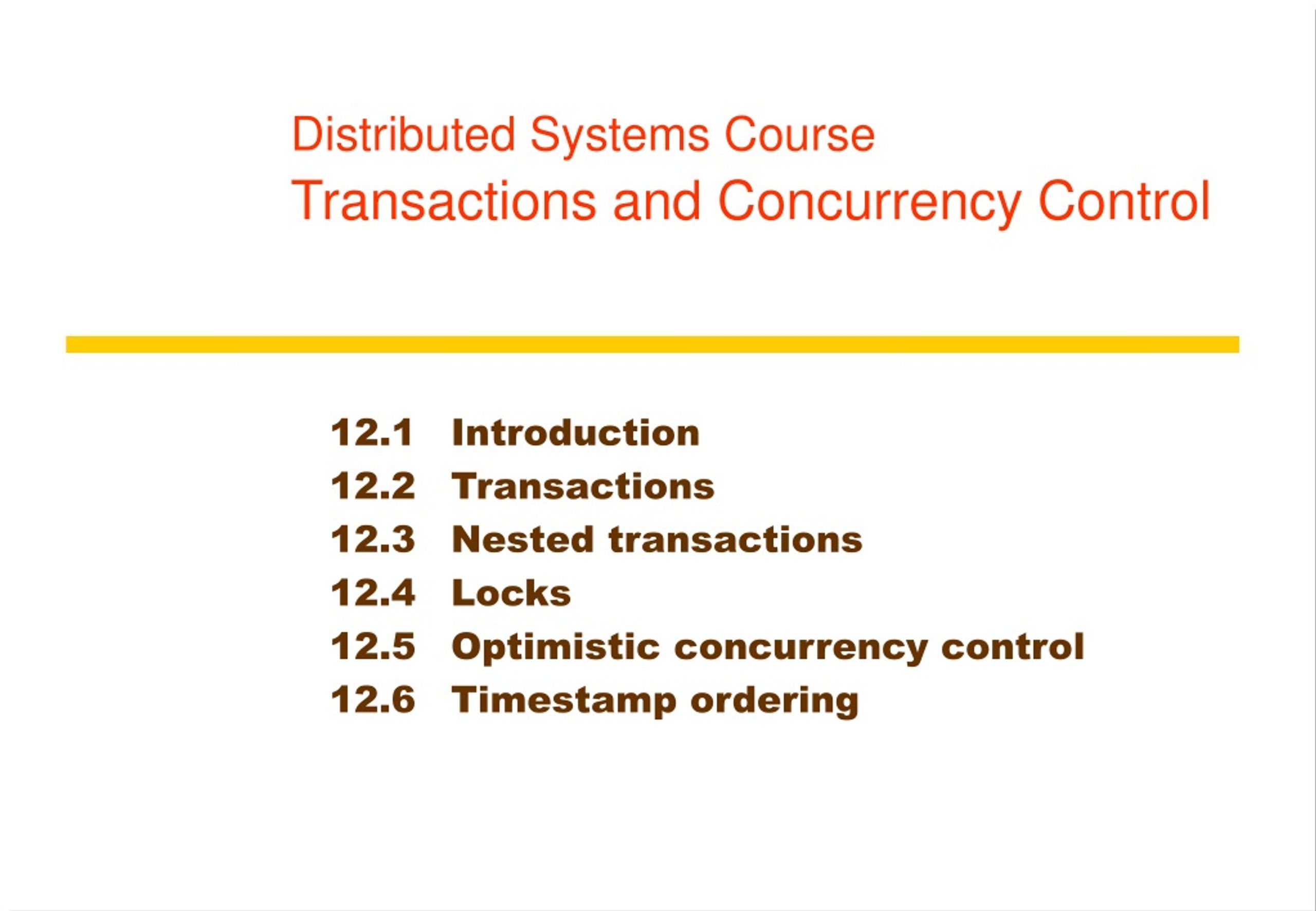 PPT Distributed Systems Course Transactions and Concurrency Control