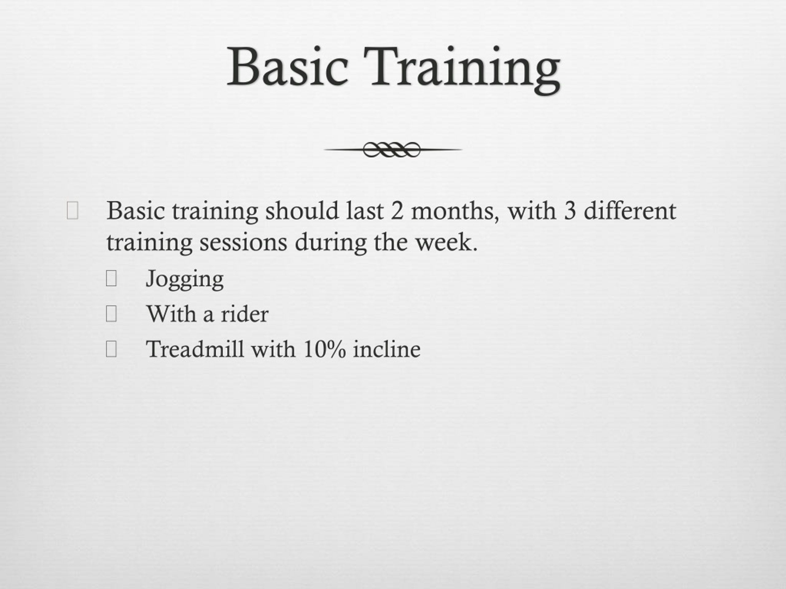 PPT Training program for a twoyear old thoroughbred PowerPoint
