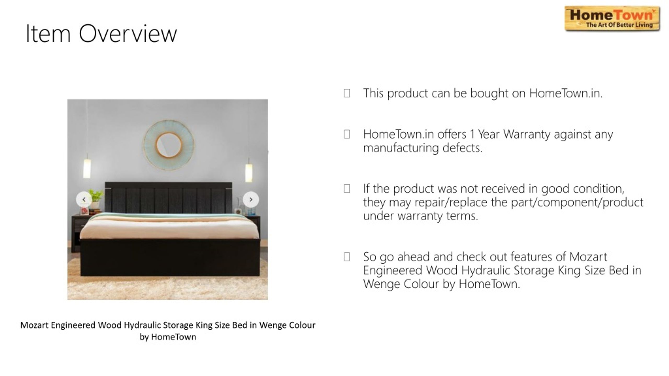 PPT Mozart Engineered Wood Hydraulic Storage King Size Bed in Wenge