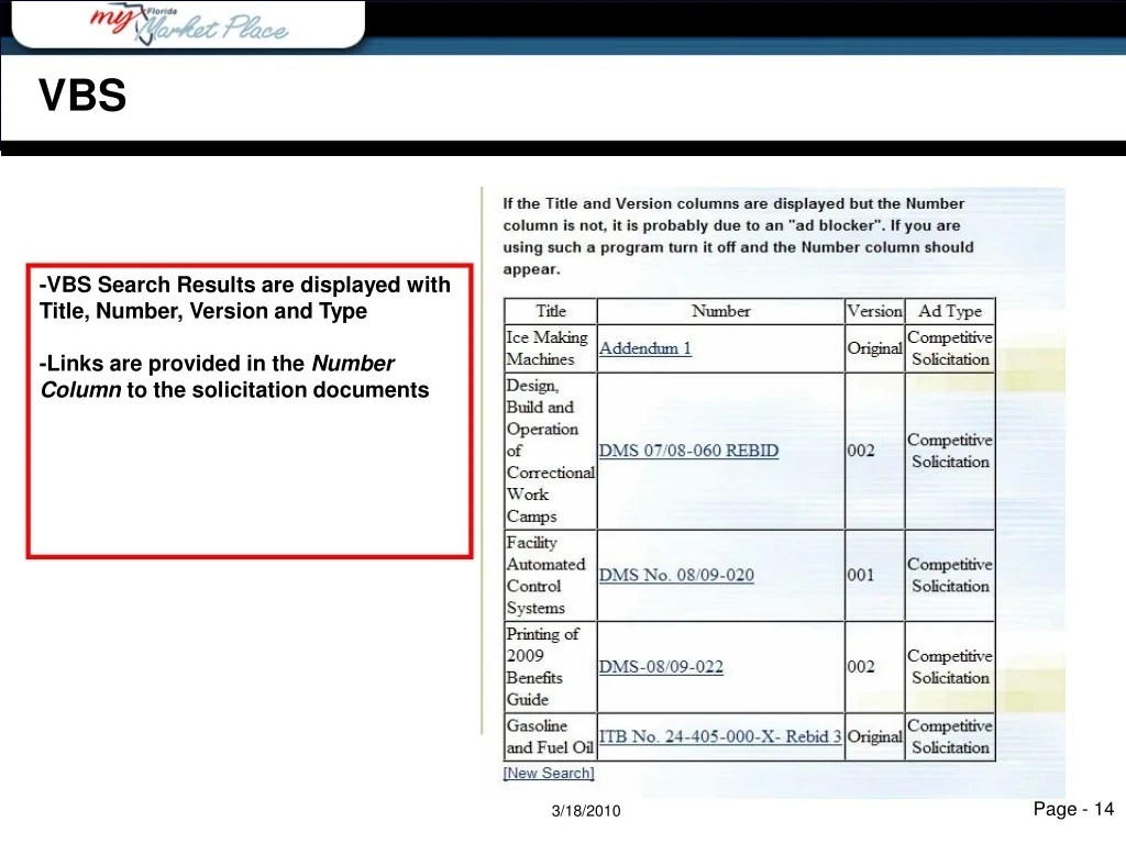 PPT Searching the Florida Vendor Bid System (VBS) Vendor Meeting