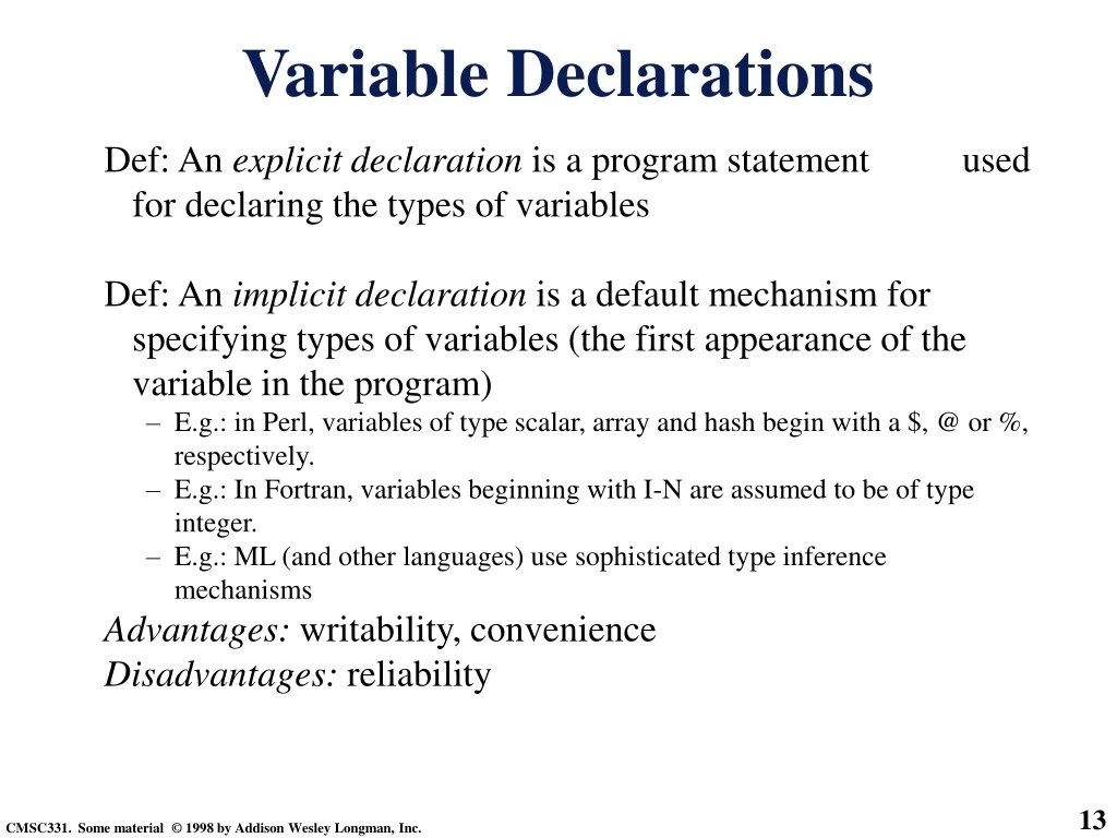 PPT Chapter 5 Variables Names, Bindings, Type Checking and Scope