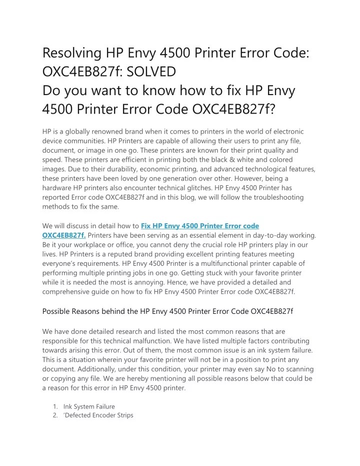 PPT Resolving HP Envy 4500 Printer Error Code PowerPoint Presentation