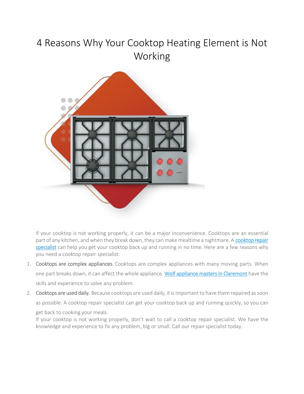 PPT 4 Reasons Why Your Cooktop Heating Element is Not Working PowerPoint Presentation ID