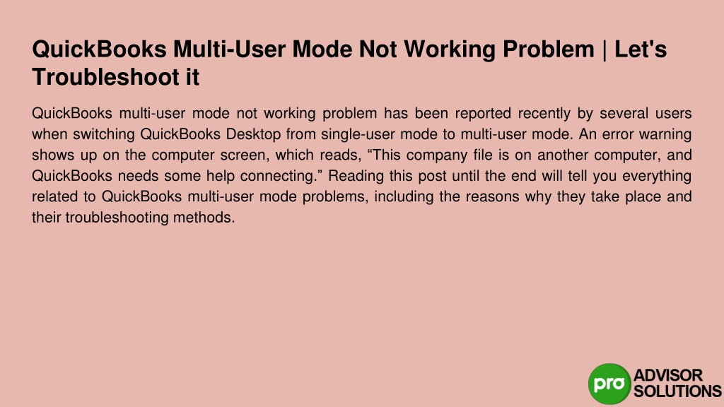 PPT What exactly is QuickBooks MultiUser Mode Not Working Problem
