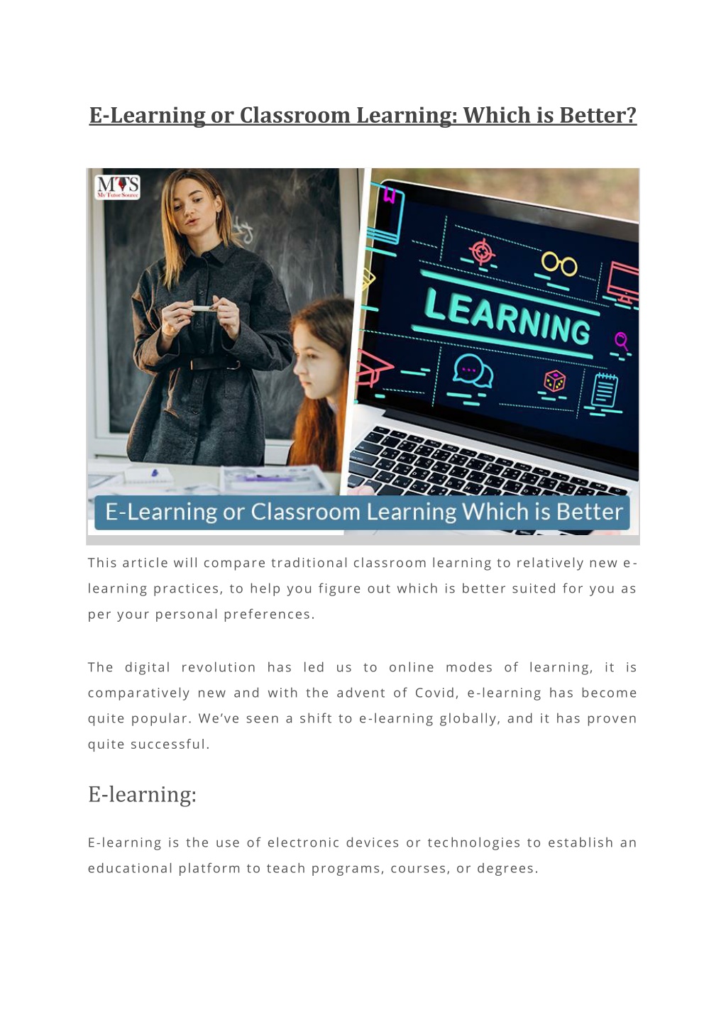 PPT ELearning or Classroom Learning Which is Better PowerPoint