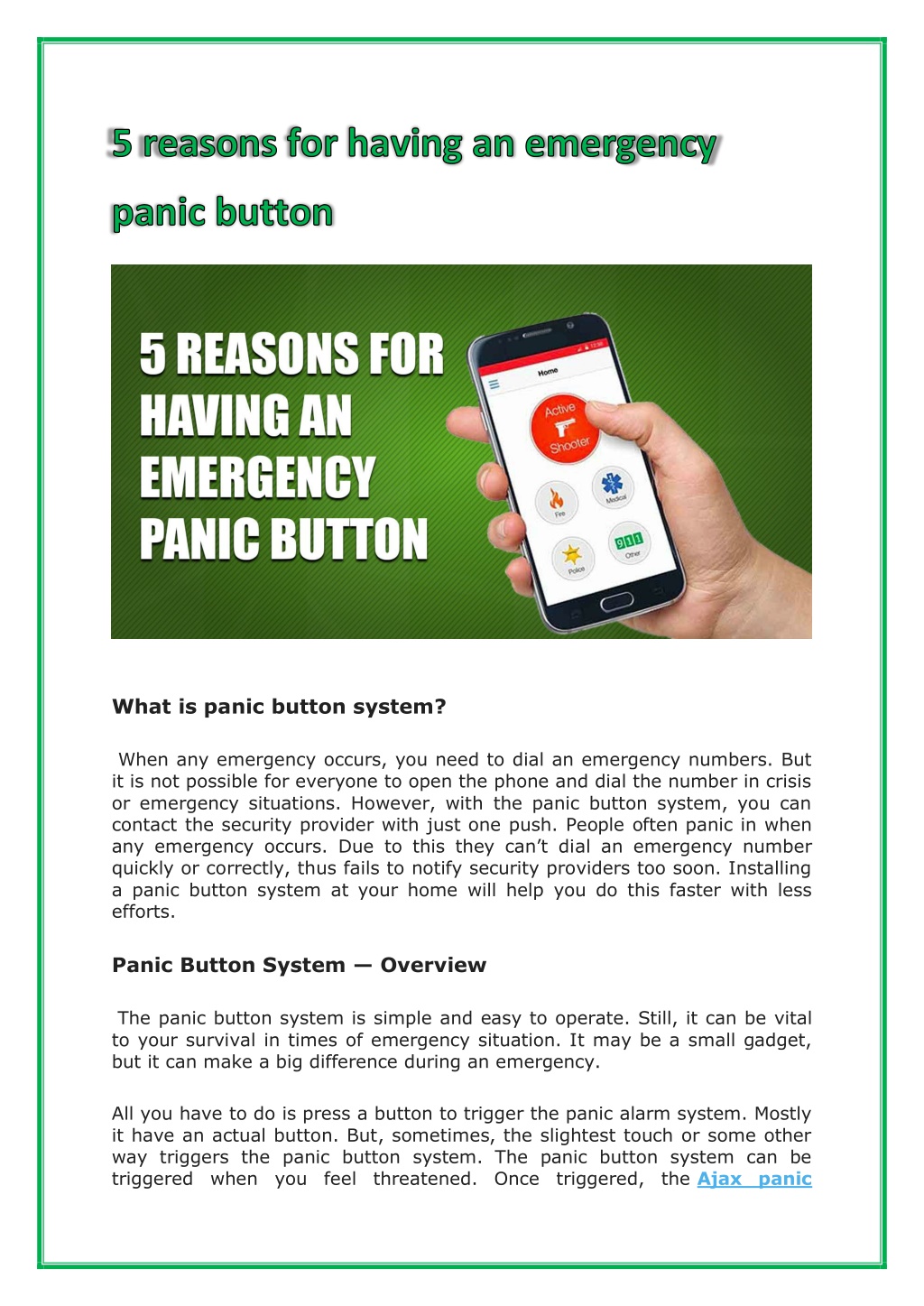 PPT 5 reasons for having an emergency panic button PowerPoint