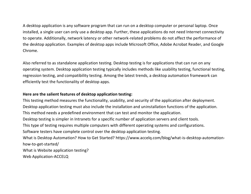 PPT Desktop Application testing vs site application testing