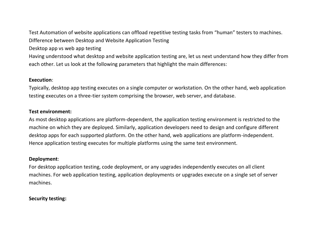 PPT Desktop Application testing vs site application testing