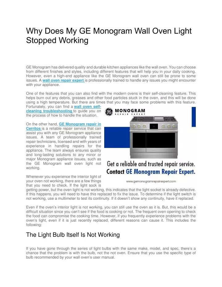 PPT Why Does My GE Monogram Wall Oven Light Stopped Working PowerPoint Presentation ID11419515