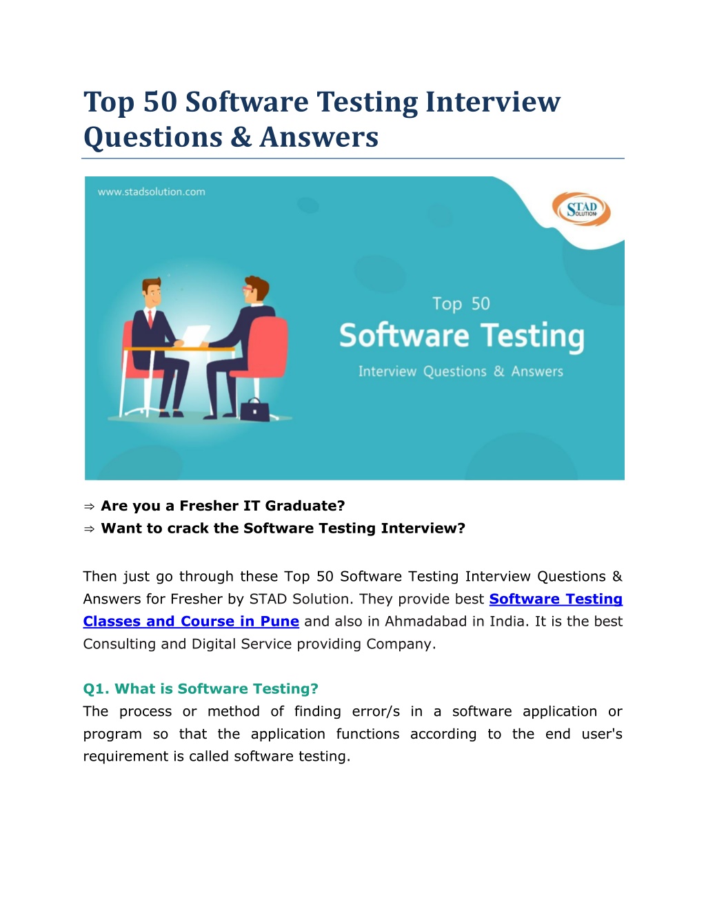 PPT Top 50 Software Testing Interview Questions & Answers STAD