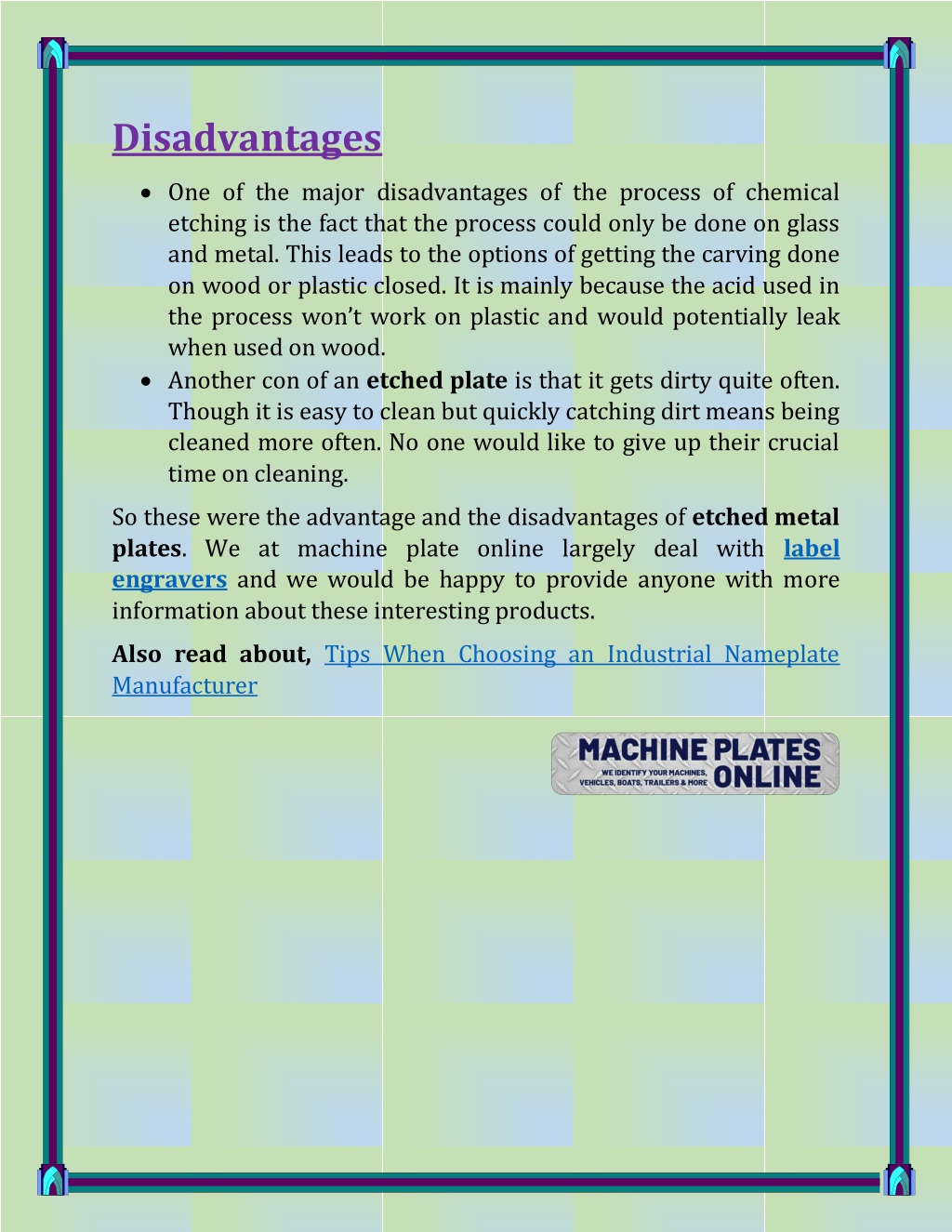PPT Advantages and Disadvantages of Etched Metal Plates for