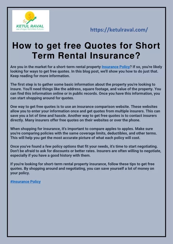 PPT How to get free Quotes for Short Term Rental Insurance PowerPoint Presentation ID11517120
