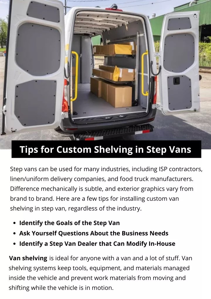 PPT Tips for Custom Shelving in Step Vans PowerPoint Presentation