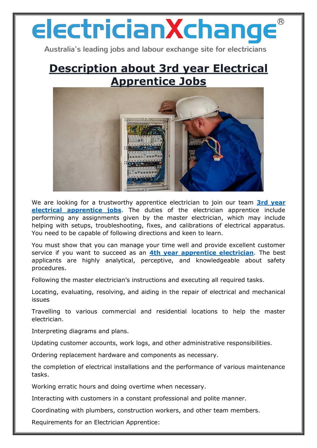 PPT Description about 3rd year Electrical Apprentice Jobs PowerPoint