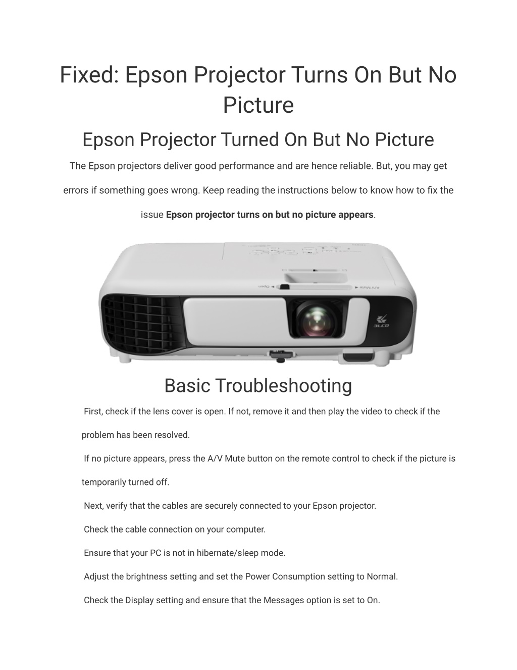 PPT How Do I Fix Epson Projector Turns On But No Picture Issue? PowerPoint Presentation ID