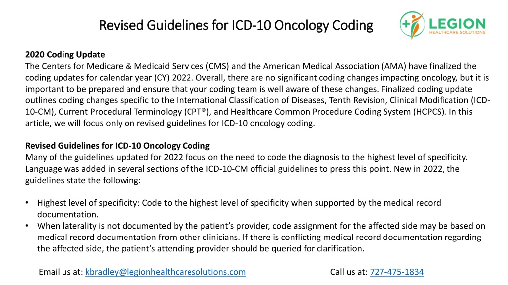 PPT Revised Guidelines for ICD10 Oncology Coding PowerPoint