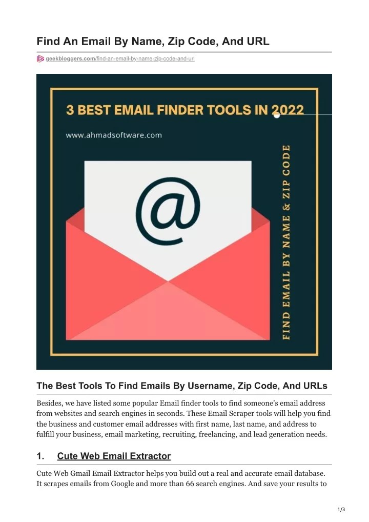 PPT 1Find An Email By Name Zip Code And URL PowerPoint Presentation