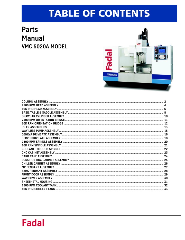 PPT Fadal VMC 5020A MODEL Parts Manual PowerPoint Presentation, free