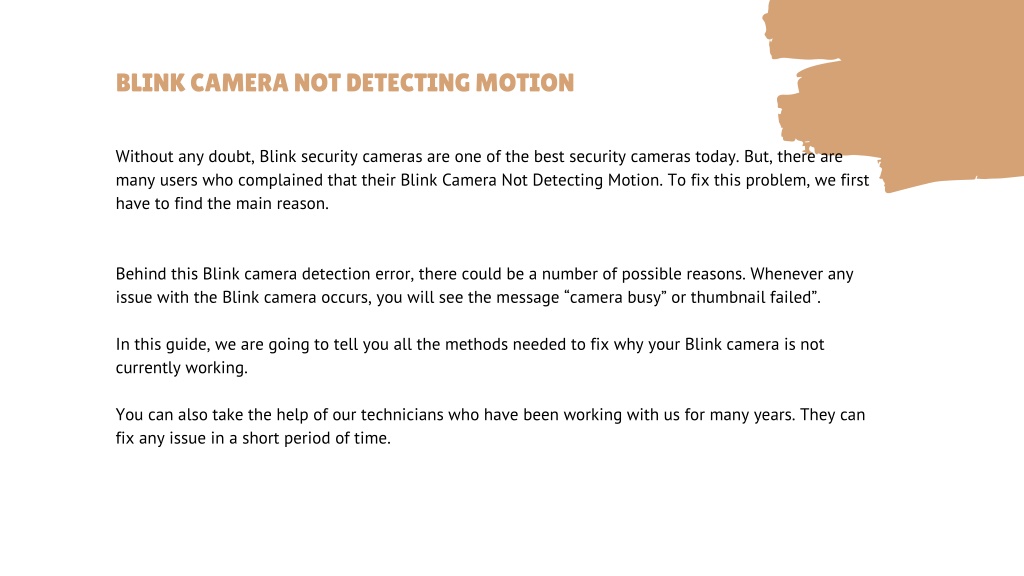 PPT Blink Camera Not Detecting Motion Sensor? 18057912114 Blink