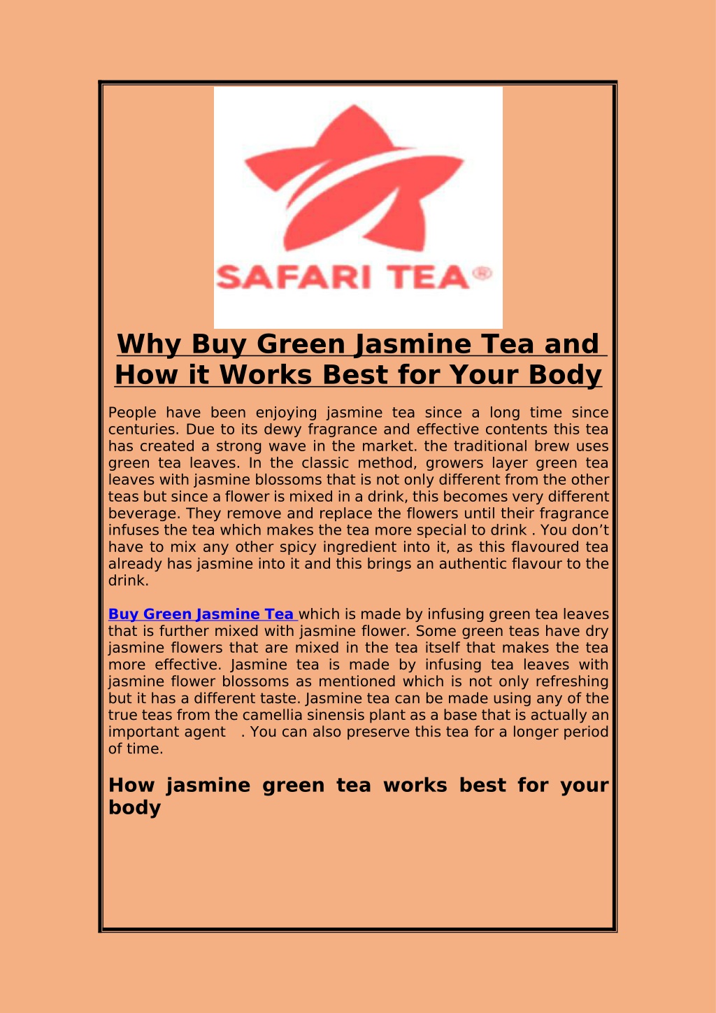 PPT Why Buy Green Jasmine Tea and How it Works Best for Your Body PowerPoint Presentation ID