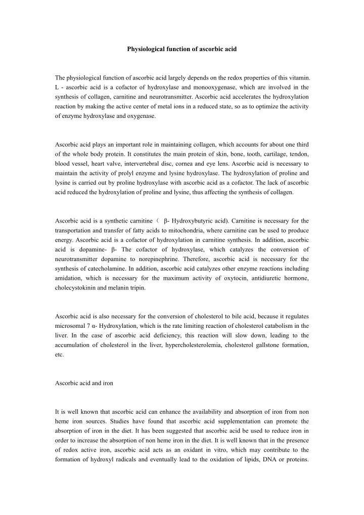 PPT Physiological function of ascorbic acid PowerPoint Presentation